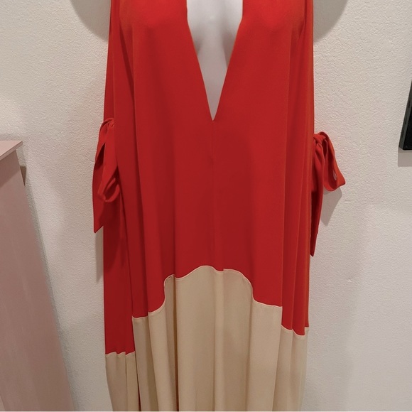 MARC JACOBS Silk Midi Orange & Cream Colorblock Tent Dress US XS/S - Picture 9 of 15